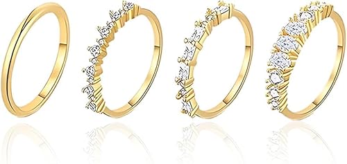 TOFBS 4 Stück Elegante Kristall Ringe Set Zirkonia Schmuck Damenringe Stapelbar Minimalistisch Schmuckset Ewigkeitsringe Klassisch Alltagsschmuck von TOFBS