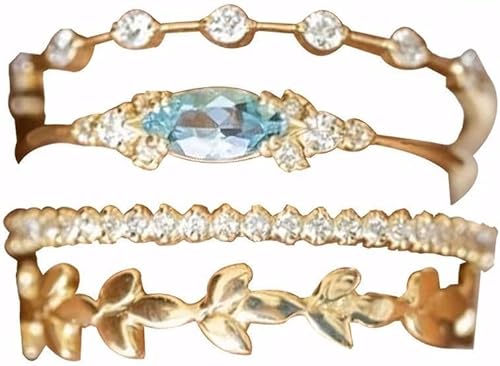 TOFBS Elegante Damenringe Set Aus Vergoldetem Metall Mit Zirkonia Steinen Filigrane Ringe Für Frauen Modische Schmuckstücke Für Jeden Anlass 3er Set Ringe Mit Blauen Und Klaren Kristallen von TOFBS