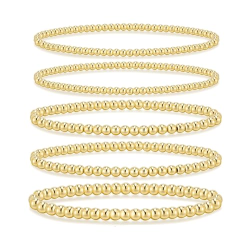TOFBS 5 Stück Armband Set Damen Stapelbare Perlenarmband Gold Perlen Armband Schmuck Set für Brautjungfer Hochzeit(Set A) von TOFBS