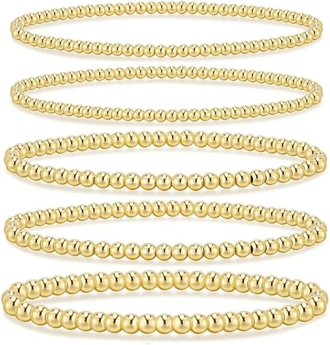TOFBS 5 Stück Armband Set Damen Stapelbare Perlenarmband Gold Perlen Armband Schmuck Set für Brautjungfer Hochzeit(Set A) von TOFBS