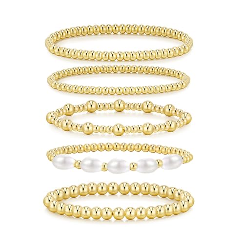 TOFBS 5 Stück Armband Set Damen Stapelbare Perlenarmband Gold Perlen Armband Schmuck Set für Brautjungfer HochzeitSet(Set B) von TOFBS