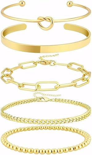 TOFBS 5 Stück Armband für Damen Elegant Retro Stapelbares Armbänder Set Verstellbares Mehrlagiges Kettenarmband Armreif Modeschmuck Kreatives Geschenk(Gold) von TOFBS
