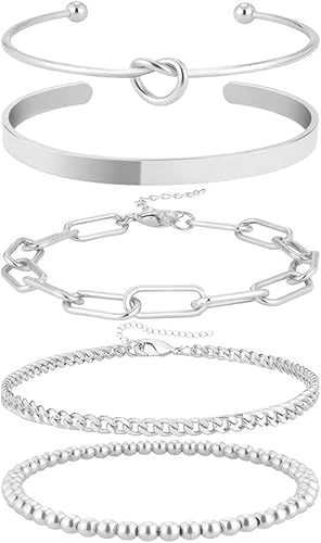 TOFBS 5 Stück Armband für Damen Elegant Retro Stapelbares Armbänder Set Verstellbares Mehrlagiges Kettenarmband Armreif Modeschmuck Kreatives Geschenk(Silber) von TOFBS