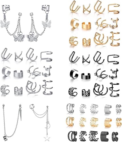 TOFBS Ohrklemme Set Schmetterling Stern Mond Anhänger Ohrringe Kette Ohrmanschetten Kristall Damen Schmuck Accessoires Ohrstecker von TOFBS