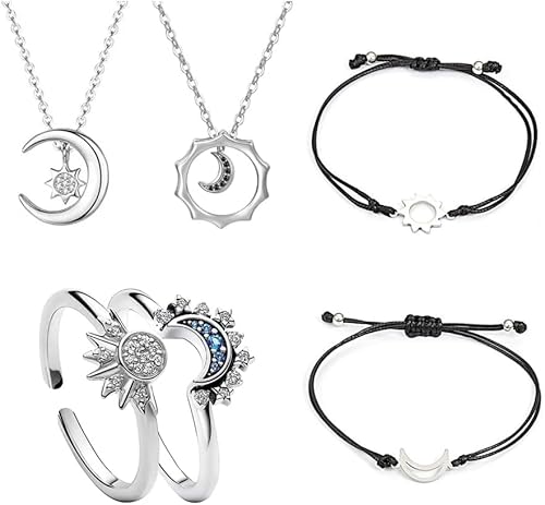 TOFBS Schmuck für Paare Set Sonne Und Mond Ringe Halskette Armbänder Set Cubic Zirkonia Matching Schmuck für Paare Geschenk für Damen Freundschafts von TOFBS