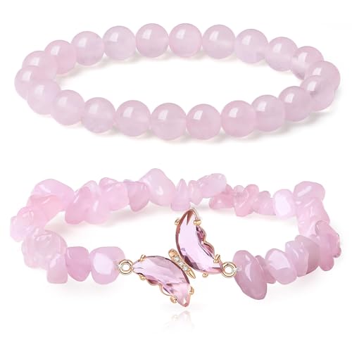 TOFBS Armband Damen 2 Pcs Elegantes Luxus Kristallperlen Set Modeperlen Schmuck Perlenarmbänder Stretcharmband für Den Alltag Oder Besondere AnläSse Geschenk（Rosenquarz） von TOFBS