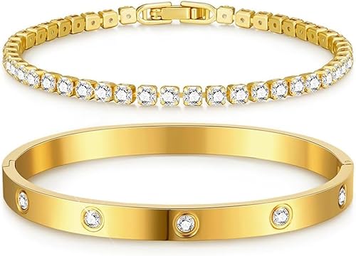 TOFBS Armband Damen 2 Pcs Zeitlose Modearmbänder Elegantes Luxus Set Verstellbare Passform Ideal für Den Alltag（Gold） von TOFBS
