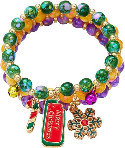 TOFBS Weihnachtliches Armband Damen Exquisites Perlenarmband mit Weihnachtsmann Schneemann und Tannenbaum Anhängern Perfekt für Festival Outfits und Schmuckliebhaber von TOFBS