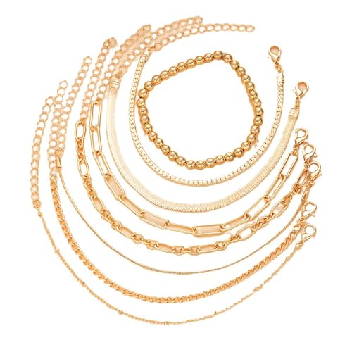 TOFBS Armband Damen 8 Pcs Elegantes Luxus Set Zeitlose Modearmbänder Verstellbare Passform Ideal für Den Alltag Oder Besondere AnläSse Geschenk（Gold） von TOFBS