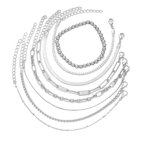 TOFBS Armband Damen 8Pcs Elegantes Luxus Set Zeitlose Mode Armbänder Verstellbare Passform Ideal für Den Alltag Oder Besondere AnläSse Geschenk（Silber） von TOFBS