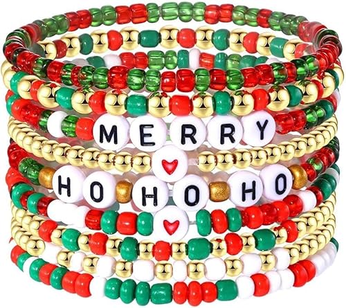 TOFBS Festive Armband Damen Weihnachten Schmuck Bunte Perlen Armband für Frauen Freundschaftsarmbänder Perfekt für Festival Outfit Damen von TOFBS