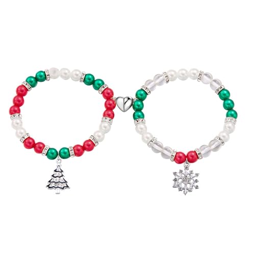 TOFBS Armband Damen Weihnachten Festliche 2er Set Weihnachtsarmreifen Paare Magnet Armbänder Pärchen Schmuck Geschenk Weihnachts für Festlichen Anlass（#1） von TOFBS