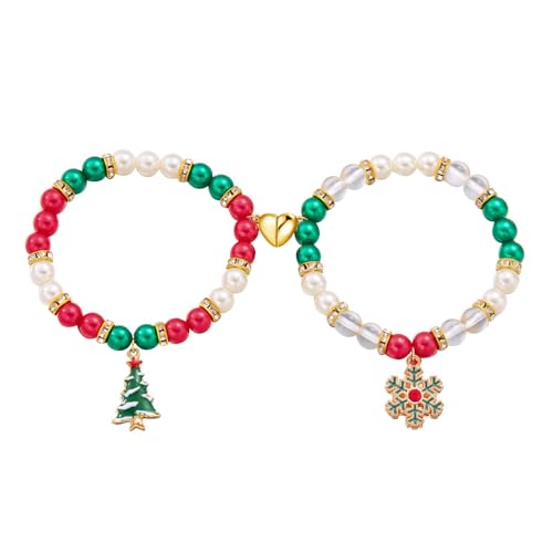 TOFBS Armband Damen Weihnachten Festliche 2er Set Weihnachtsarmreifen Paare Magnet Armbänder Pärchen Schmuck Geschenk Weihnachts für Festlichen Anlass（#2） von TOFBS