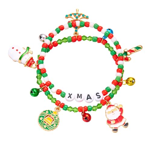 TOFBS Armband Damen Weihnachten Festliche 2er Set Weihnachtsarmreifen im Bunte Perlen und Santa Claus Charmanten Anhänger Ideal für Festlichen Anlass（#3） von TOFBS
