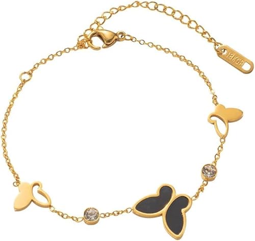 TOFBS Elegantes Schmetterling Armband Perlmutt Einlage Glänzender Kristall Schmuck Edelstahl Kette Verstellbar Damenarmband Hochwertig von TOFBS