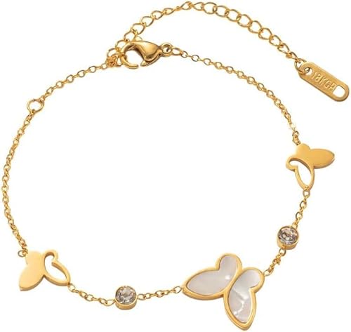 TOFBS Elegantes Schmetterling Armband Perlmutt Einlage Glänzender Kristall Schmuck Edelstahl Kette Verstellbar Damenarmband Hochwertig von TOFBS