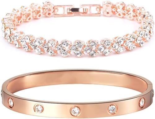 TOFBS Armband Set Damen Vergoldet Zirkonia Einfache Silber Armreif und Armbänder Set Verstellbar Armreif Armbandset Geschenk für Frauen Jubiläum Geburtstag Gold von TOFBS