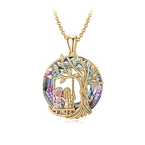 TOFBS Baum des Lebens Kette Baum des Lebens Halskette mit Kristall Schmuck Geschenke Damen Anhänger Halskette mit Runder Kristall Frauen Schmuck für Sie Mama Freundin Ehefrau Muttertags (Gold) von TOFBS