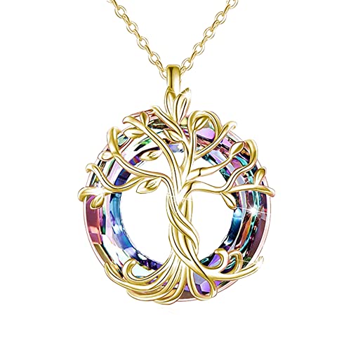 TOFBS Baum des Lebens Kette Baum des Lebens Halskette mit Kristall Schmuck Geschenke Damen Anhänger Halskette mit Runder Kristall Frauen Schmuck für Sie Mama Freundin Ehefrau Muttertags (Gold) von TOFBS