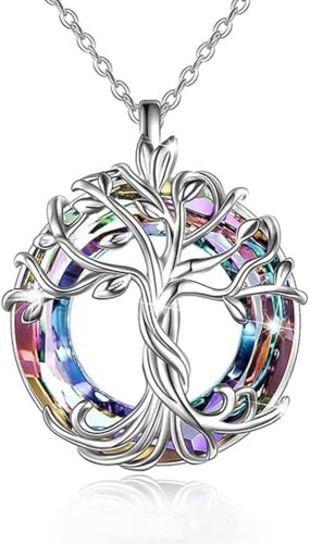 TOFBS Baum Des Lebens Anhänger Halskette Silber Kristall Schmuck Damen Kette Mehrfarbig Schimmerndes Amulett von TOFBS