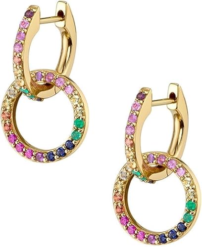 TOFBS Kreisförmige Doppelring Ohrringe Mehrfarbige Edelstein Creolen Schmuck Damen Ohrhänger Elegant Luxuriös von TOFBS