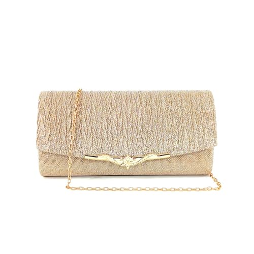 TOFBS Damen Clutch Elegant Kettentasche Abendtasche Crossbody Umhängetasche Klein Tasche Handtasche Brauttasche für Hochzeit Party Bankett Feiertage Gold von TOFBS