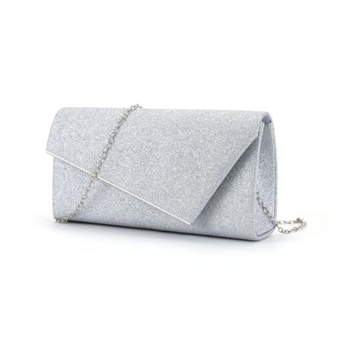 TOFBS Damen Clutch Kettentasche Elegant Umschlagtasche Tasche Abendtasche Crossbody Klein Handtasche Für Hochzeit Party Bankett Feiertage Brauttasche Silber von TOFBS