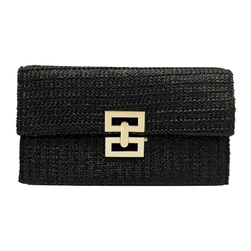 TOFBS Strandtasche Damen Strohtasche Handtasche Umhängetasche Crossbody Bag Geflochtene Sommertasche Korbtasche Gewebte Abendtasche mit Drehverschluss von TOFBS