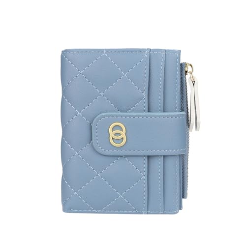 TOFBS Damen Geldbörse PU Leder Faltbare Brieftasche Kleines Portemonnaie mit Zipper Pocket Viele Fächer Kartenhalter Geldbeutel Geschenke für Mädchen Frauen Blau von TOFBS