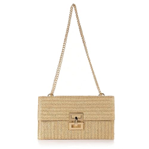 TOFBS Damen Stroh Clutch Quadratische Handtasche Gewebt Umschlag Tasche Dinner Schultertasche Kupplung mit Metallkette für Hochzeitsfeier Urlaub Party(Khaki) von TOFBS