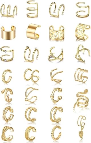 TOFBS 27 Stück Ohrmanschetten Set Knorpel Ohrklemmen Silber Ear Cuff Ohrringe Helix Schmuck Damen Mädchen Ohrclips ohne Piercing von TOFBS