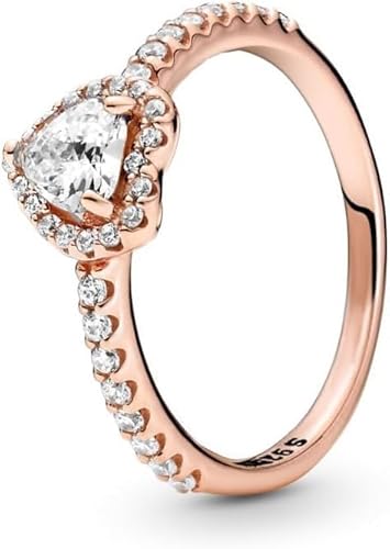 TOFBS Elevated Heart Ringe 925 Sterling Silber Cubic Zirconia Ring Statement Freundschaftsringe Promise Rings Verlobungsring Eheringe Schmuck Geschenk Für Damen Frauen (Rosa Gold,52) von TOFBS