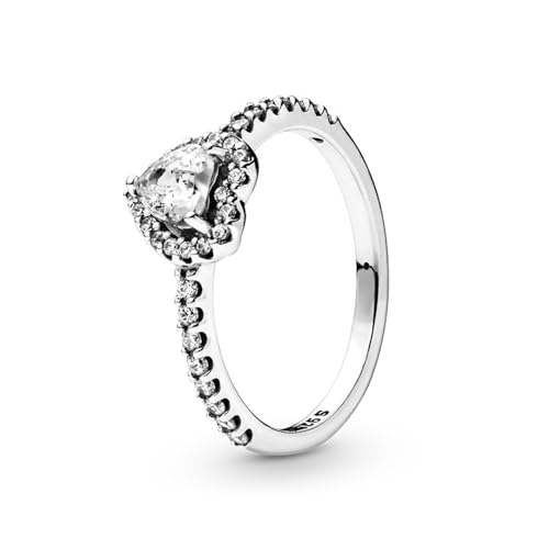 TOFBS Elevated Heart Ringe 925 Sterling Silber Cubic Zirconia Ring Statement Freundschaftsringe Promise Rings Verlobungsring Eheringe Schmuck Geschenk Für Damen Frauen (Silber,50) von TOFBS