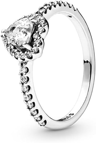 TOFBS Elevated Heart Ringe 925 Sterling Silber Cubic Zirconia Ring Statement Freundschaftsringe Promise Rings Verlobungsring Eheringe Schmuck Geschenk Für Damen Frauen (Silber,52) von TOFBS