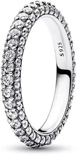 TOFBS Luxuriöser Rundherum Pavé Zirkonia Ring Sterling Silber S925 Ewigkeitsring Schmuckstück Damenring Glänzender Kristallbesetzter Schmuck von TOFBS