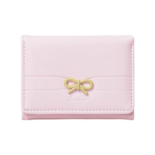 TOFBS Geldbörse Damen PU Leder Portmonee Niedliche Schleife Dreifach Gefaltet Portemonnaie Kleine Kurzformat Portemonnaie Viele Fächer mit Ausweisfenster(Rosa) von TOFBS