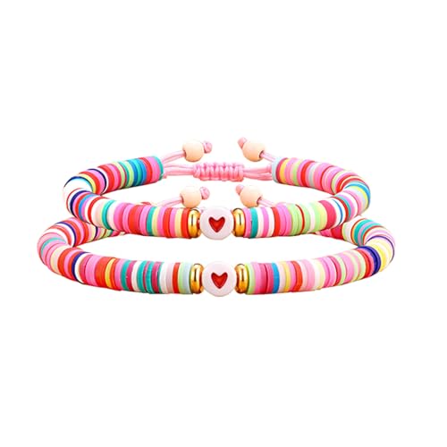 TOFBS 2 Stück Mutter Tochter Armbänder Geschenke Einschulung Herze Armband Töchter Mama Matching Bracelets Armbänder Set Schulkind Schmuck Geburtstagsgeschenk für Damen Mädchen (Kindergarten-Buntes) von TOFBS