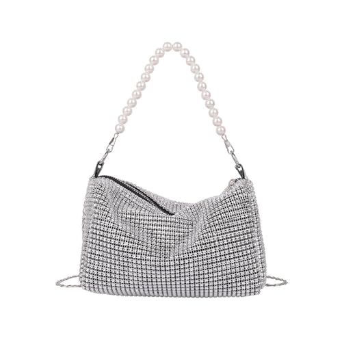 TOFBS Glitzer Pailletten Abendtasche Damen Perlen Kettentasche Elegante Clutch CrossBody Bag Umhängetasche Kleine Tasche für Hochzeit Abendparty Party Feiertage Silber von TOFBS