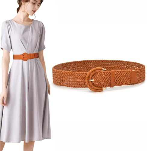 TOFBS Geflochtener Elastischer Taillengürtel Breiter Wachsseil Gürtel Runde Schnalle Flechtgürtel Damengürtel Kleidaccessoire von TOFBS
