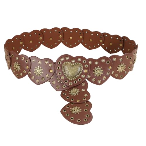 TOFBS Gürtel für Damen Mode Herzförmige Breiter Scheibengürtel Vintage Verstellbare Westergürtel Durchbrochener Metal Schnalle Belt Jeans Kleid Dekoration(Braun) von TOFBS