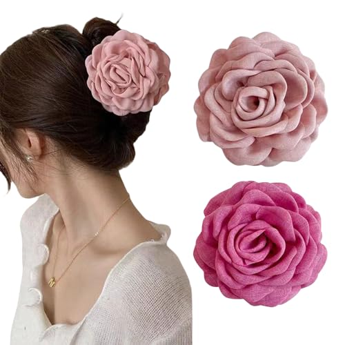 TOFBS Haarklammer 2 Stück Rosen Krallenclips Damen Rutschfeste Haar Haarklammern Starker Halt Styling Accessoires Blumen Klammer für Frauen Mädchen Geschenke（Rosa + Lotuswurzel Rosa） von TOFBS
