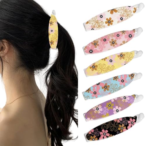 TOFBS 6 Stück Blumenmuster Haarspangen Set Bananenform Haarklammern Rutschfeste Haargreifer Elegante Haarschmuck Damen Mädchen von TOFBS