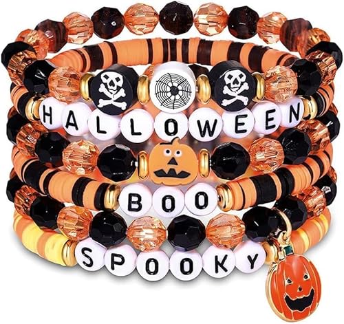 TOFBS Halloween Armband Damen Exquisites Design mit Kürbis und Totenkopf Festival Schmuck für Frauen(6 Stück A) von TOFBS