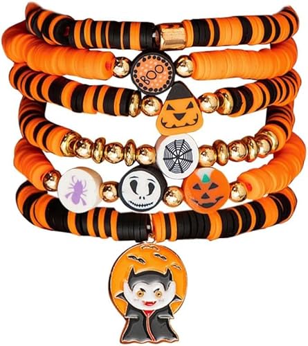 TOFBS Halloween Armband Damen Exquisites Design mit Kürbis und Totenkopf Festival Schmuck für Frauen(6 Stück B) von TOFBS