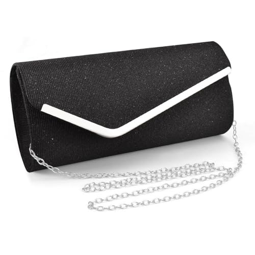 TOFBS Handtasche Damen Clutch Kettentasche Glitzer Abendtasche Elegante Envelope Tasche Crossbody Klein Umschlagtasche Brauttasche für Hochzeit Party Bankett Feiertage (Schwarz) von TOFBS