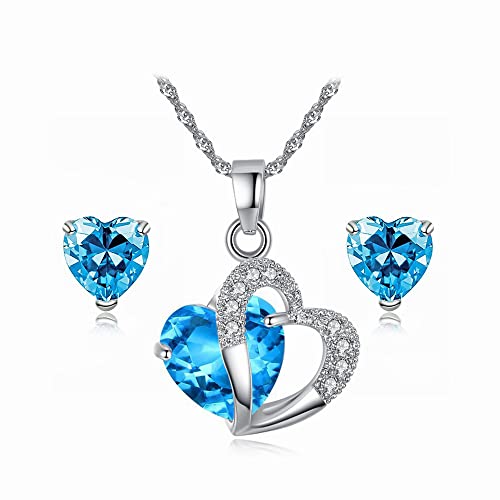 TOFBS Herz Schmuckset für Damen Mädchen Anhänger Halskette und Ohrringe Set Zirkonia Brautschmuck Set für Hochzeiten Geburtstag Valentinstag Muttertag Weihnachten (Blau) von TOFBS