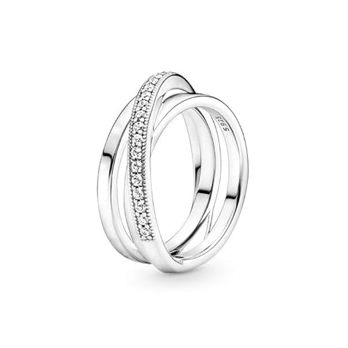 TOFBS Ineinandergreifender Drei Ringe 925 Sterling Silber Cubic Zirconia Ring Freundschaftsringe Promise Rings Stapelbare Daumenring Schmuck Geschenk Für Damen Frauen (52) von TOFBS