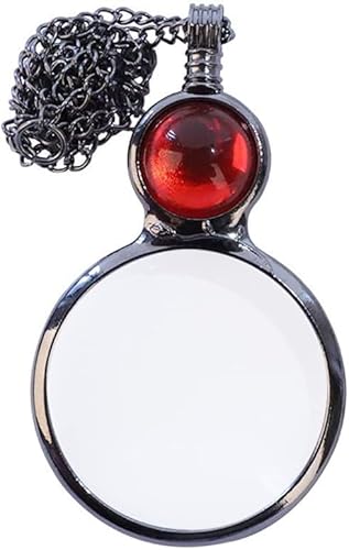TOFBS Lupe Anhänger Halskette Geschenk Vintage Kristall Lupe Anhänger Halskette Geschenk, Lupenanhänger Halskette 2X-3X Leselupe Lupe Lese dekorative Halskette (Rot) von TOFBS