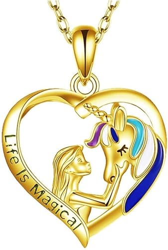 TOFBS Mädchen und Pferd Halskette Herz Anhänger Halskette Damen Schmuck Geschenke für Mädchen Geburtstags für Kinder Frauen Mutter Freundin (Gold#2) von TOFBS