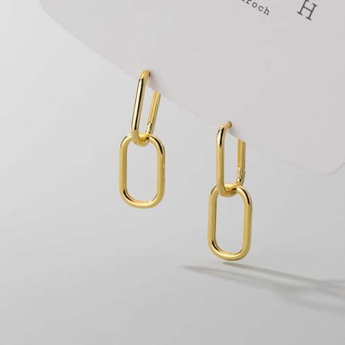 TOFBS Oval Kettenglied Ohrringe 18k Zirkonia Schmuck Doppelring Creolen Damen Elegant Minimalistisch Geometrisch Ohrstecker von TOFBS